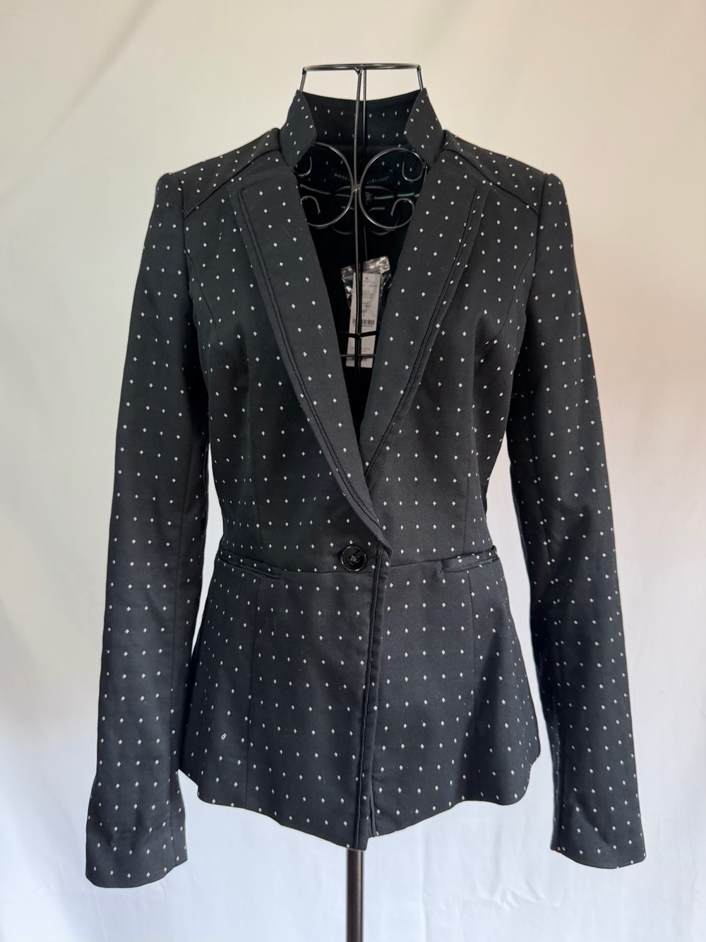 White House Black Market Black Polka-Dot Single-Button Blazer
